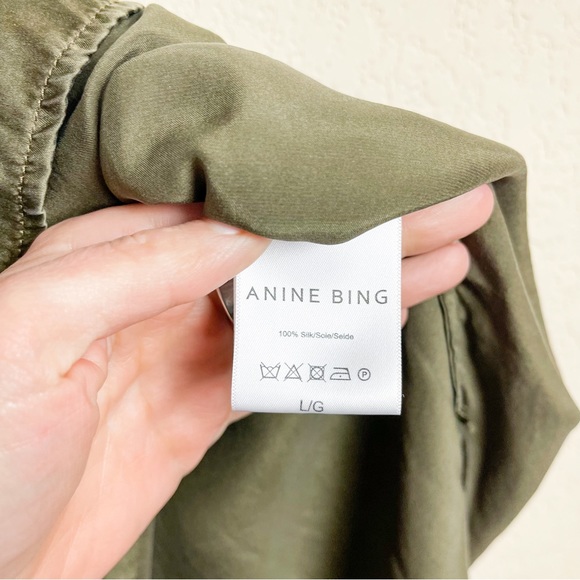 Anine Bing Gemma Slip Silk Dress Olive Green Size Large - Picture 8 of 10